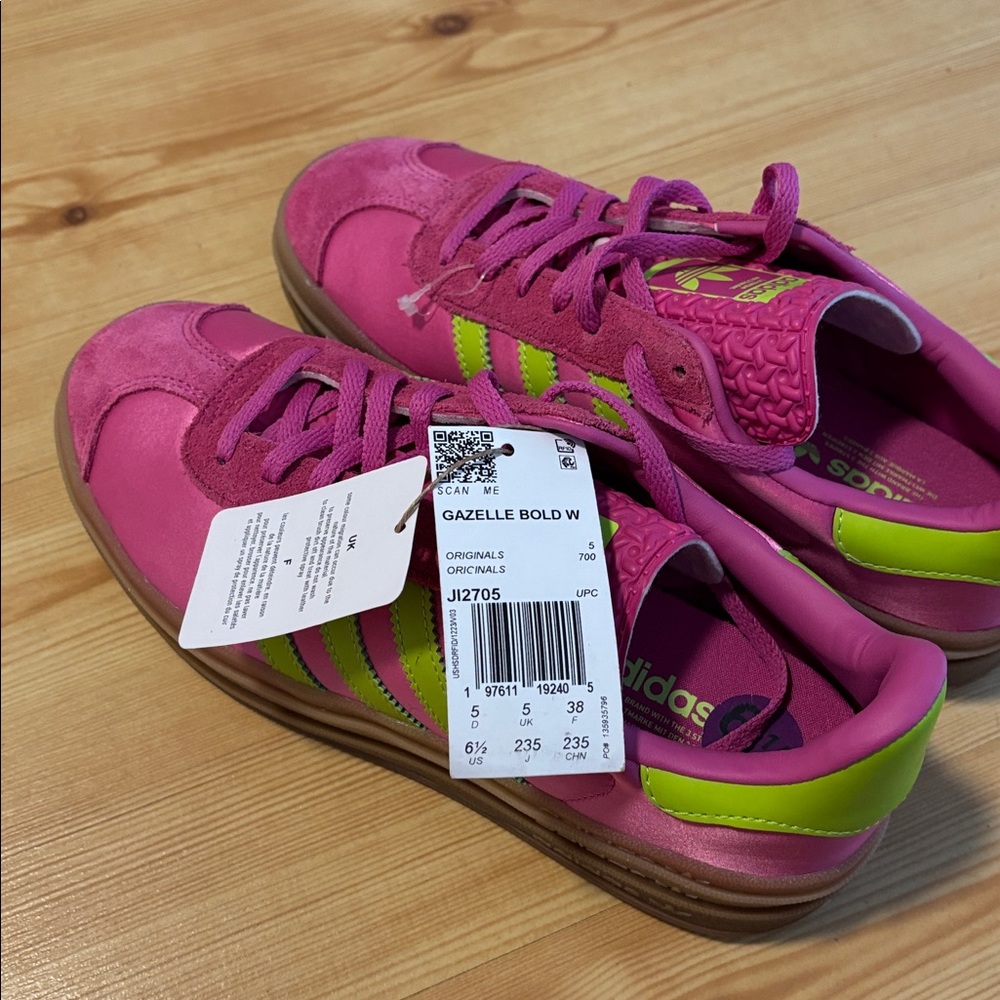 Adidas Gazelle Bold Womens Size 6.5 Shoes Sneakers Slime Fuchsia Pink Green NEW - Picture 10 of 10